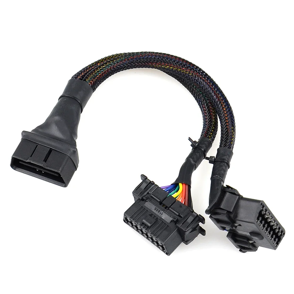 

Hot Selling OBD2 Male to Dual Female Elbow Extension Cable with 16pins Available to Connected 1 IN 2 Converted OBD 2 Adapter