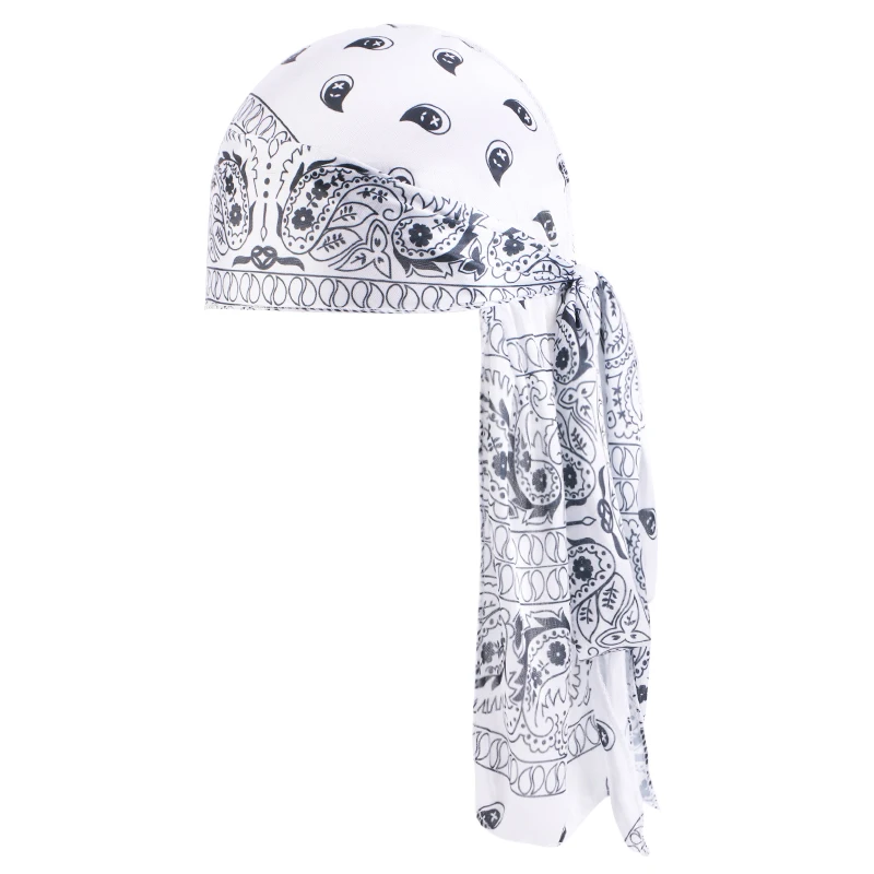 Amoeba Print Seidige Durag Bandanas Lange Schwanz Piraten Turban Kappe Cashew Blume Durag Turban Outdoor Radfahren Reiten Straße Hut Hijab – Detail 8