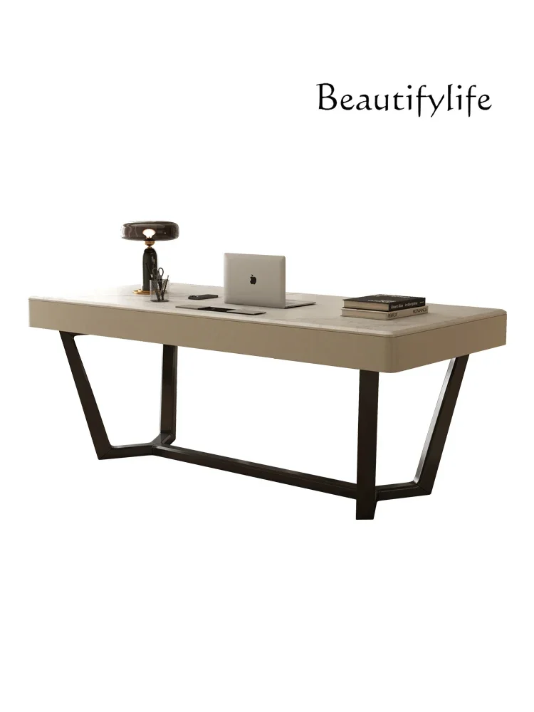 Light luxury modern cream wind rock slab desk Italian minimalist home desk high-end computer desk