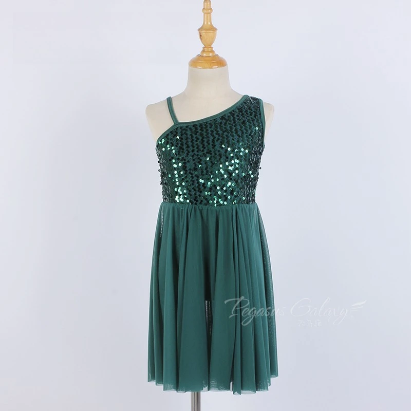 

Girl Modern Dance Dress Women green Sequined Stage Performance Dancewear Adult Asymmetrical Sleeveless Stage Shows Dance Wear