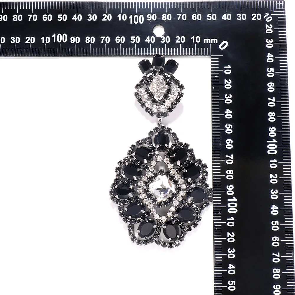 2023 Design Exaggerated Black Crystal Earrings Wedding Accessories Statement Lady Jewelry Hollow Large Dangle Earrings Prom Gift