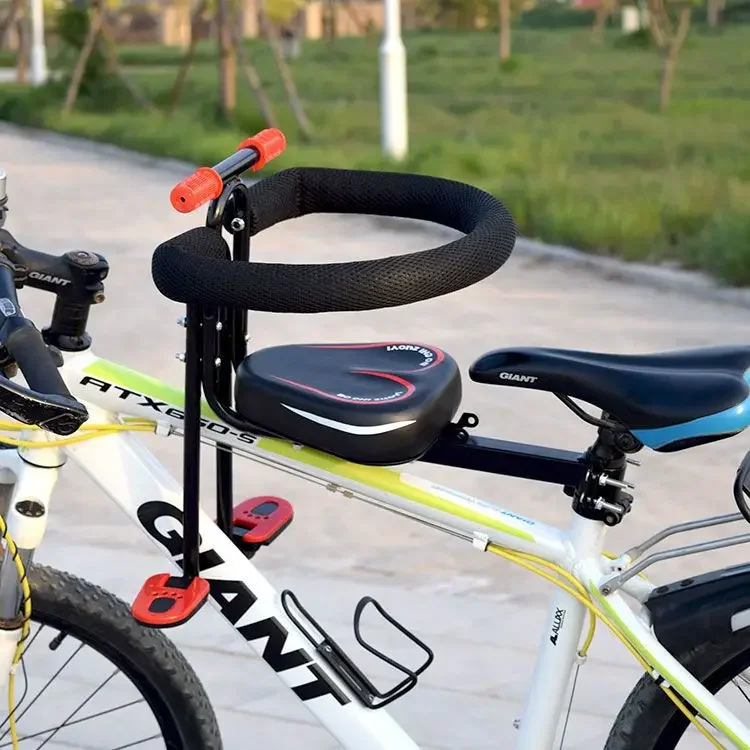 Asiento de seguridad para bicicleta de montaña para niños, asiento de bebé montado en la parte delantera, pedales de pie, accesorios de descanso