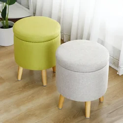 Studio Round Removable Storage Shoe Change Footrest Stool with Lid Tufted Vanity Dressing Chair Line Fabric Side