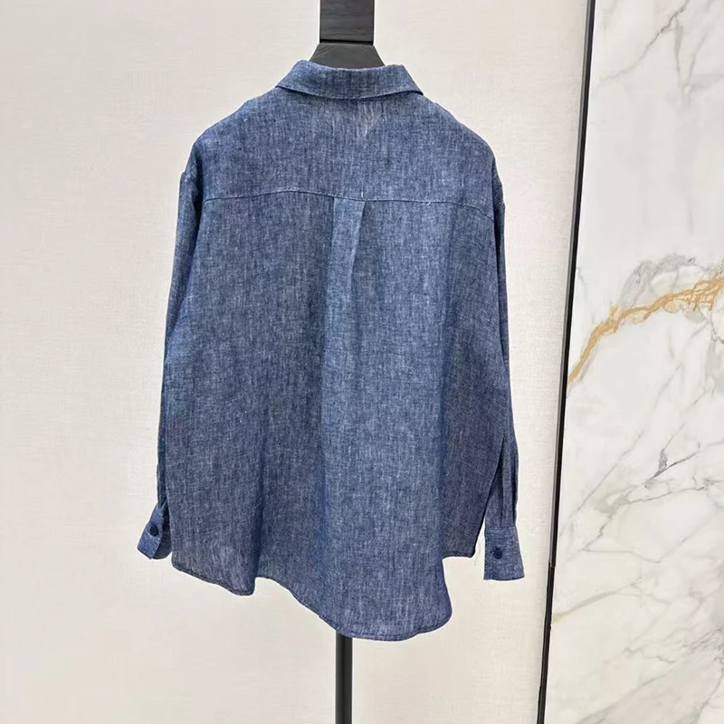 Chemise en lin et dentelle brodée pour femmes, hauts de veste ample décontractés à la mode, chemisier 100% lin de haute qualité, 2025, printemps, nouveau