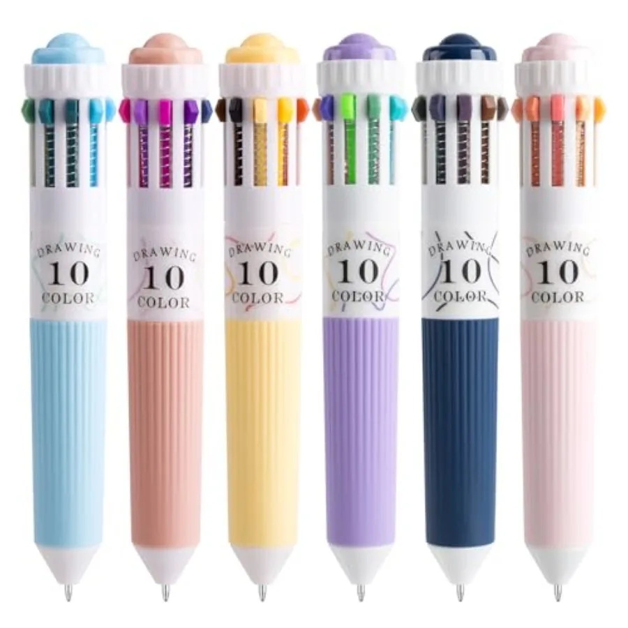 

6 Pack Multicolor Pens, 10-in-1 Colored Ballpoint Pen, 57 Colors, 0.8mm Fine Point Smooth Writing, Retractable Ballpoint Pens f