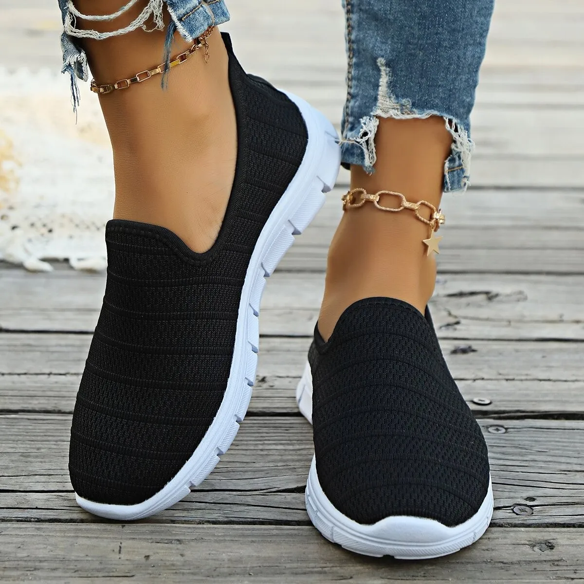 2024Summer Sneakers Slip On Flat Shoe Women\'s Fashion Casual Loafers Walking Shoe Outdoor Mesh Soft Bottom Sports