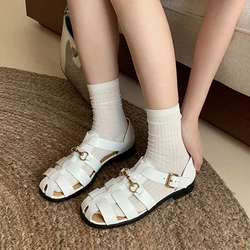 Women Sandals 2022 Summer New Hollow Sandals British Style Retro Women Sandals Woven Closed Thick Bottom Roman Sandals Women