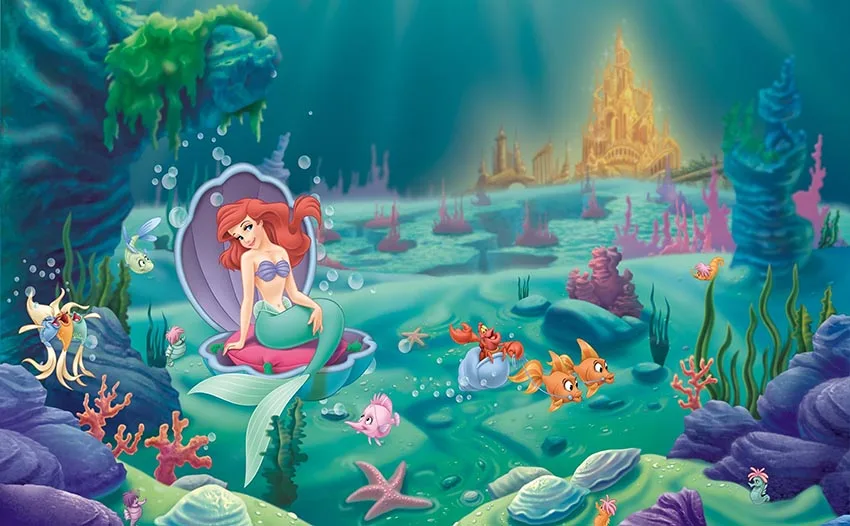 Little Mermaid Backdrop Photography Baby Birthday Party Photocall Seabed Shell Treasure Star Poster Backgrounds for Photo Studio