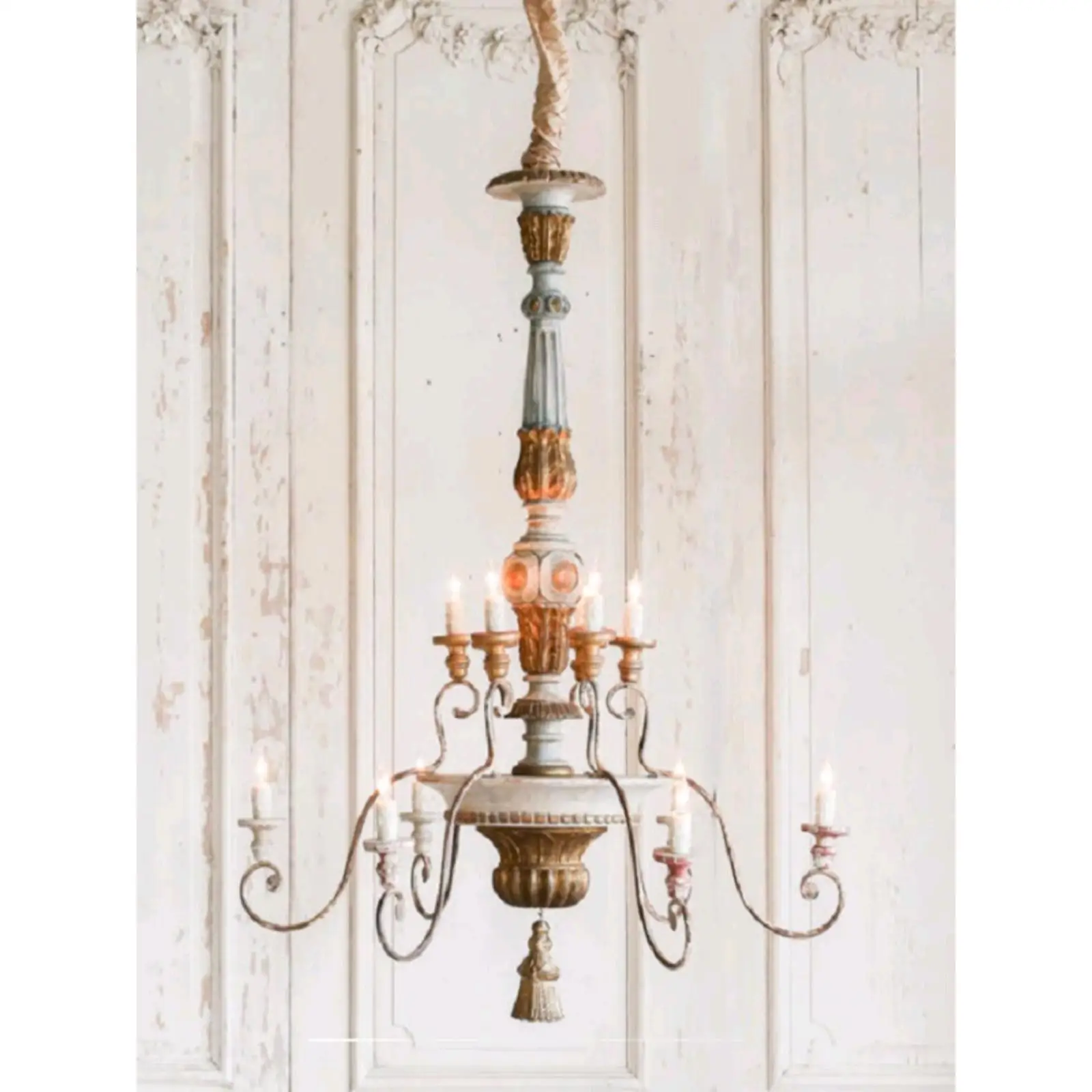 American country wood chandelier French dining room solid wood retro old carved iron living room clothing store decorative