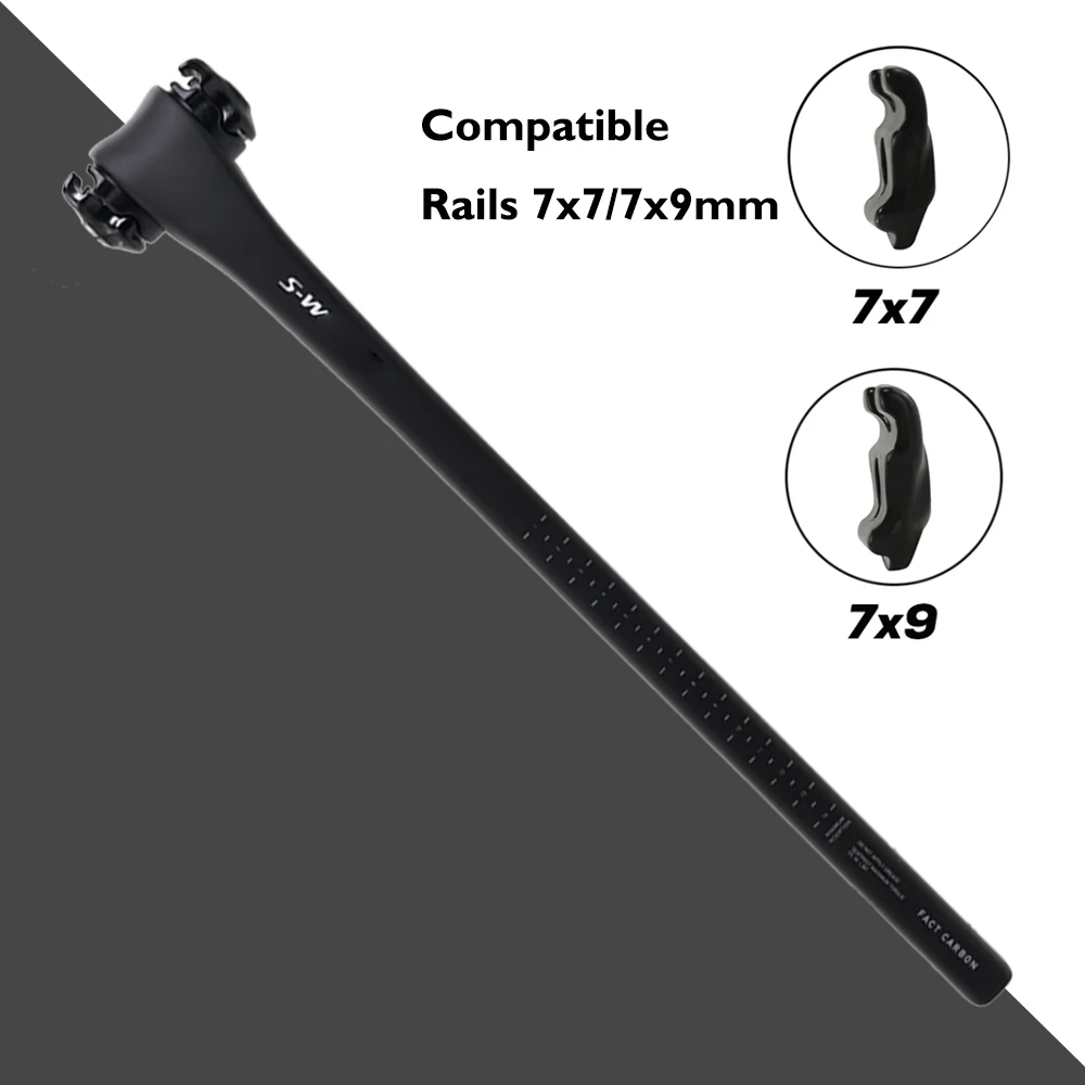 Tija de sillín de fibra de carbono S-W SL, compensación de 0MM, tija de sillín de carretera ultraligera, adecuada para tija de sillín ligera de bicicleta con marco SL8 de 300-380mm