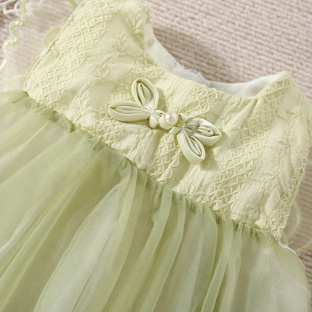 New Summer Baby Girls Dress Round Neck Zipper Bow Butterfly Machine Wings Back Sweet Princess Dress