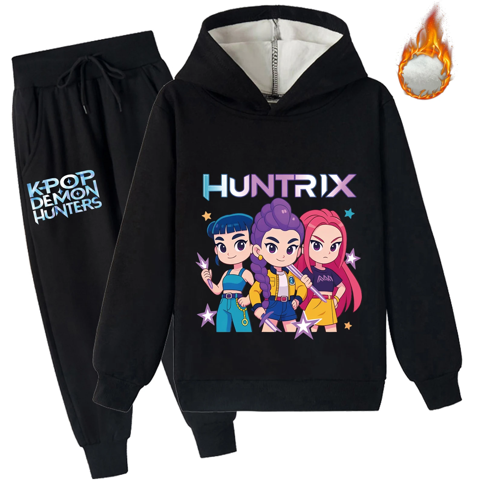 Ensemble sweat-shirt doublé polaire et pantalon Long pour enfants de 2 à 14 ans, tenue épaisse de chasseurs de démons Kpop, nouvelle collection hiver 2025