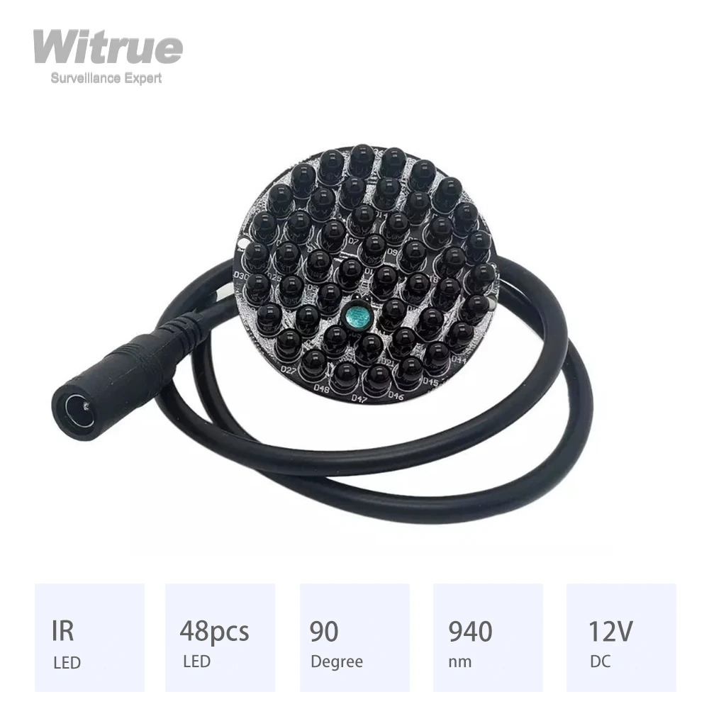 Witrue Infrared IR Board 940nm Invisible Light 48pcs LEDs 90 Degree for Surveillance Camera CCTV Accessories