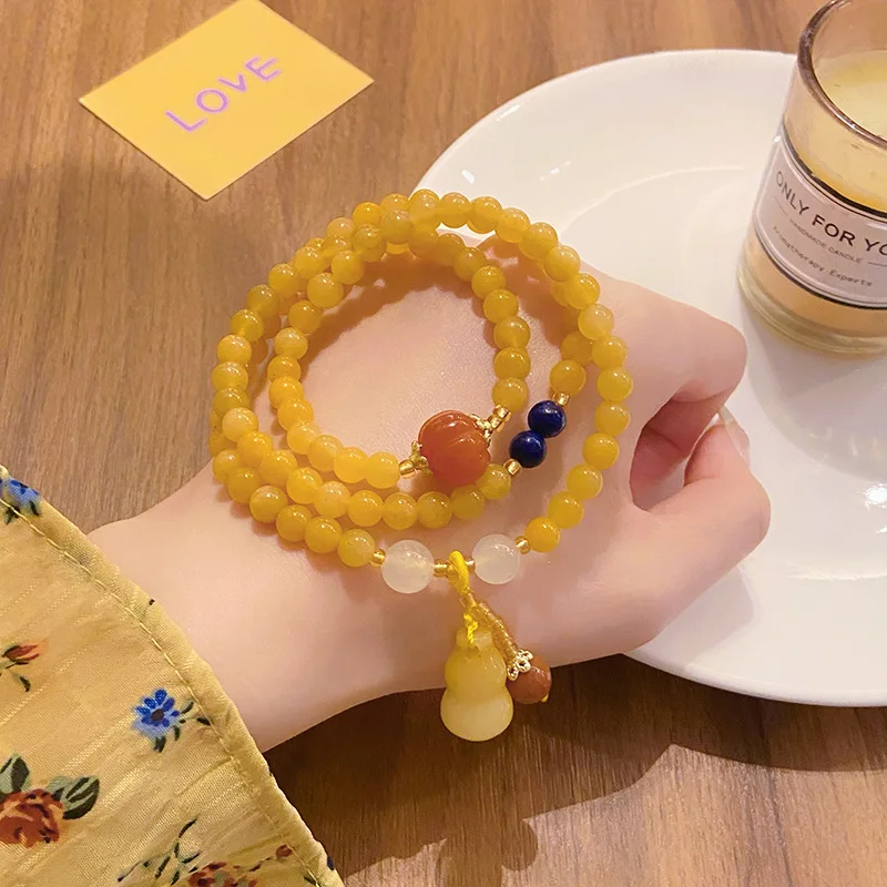 Wind Blowing Wheat Wave Artistic Retro Chinese Ethnic Style Dual-Wear Topaz Gourd Bracelet Temple Cultural and Creative Hot Sell