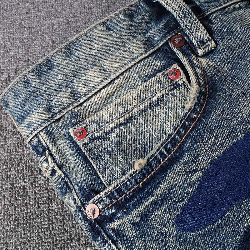 Summer Fashion Men Jeans Retro Blue Washed Elastic Patched Designer Vintage Ripped Short Jeans Homme Hip Hop Denim Shorts Men