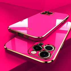 Funda de teléfono de Color sólido chapada de lujo, cubierta suave de silicona a prueba de golpes para iPhone 16, 15, 14, 13, 11, 12 Pro Max Plus, XR, X, XS Max, 2024