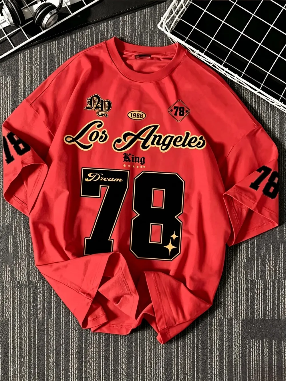 Amerikanisches Herren-Sommer-T-Shirt mit Los Angeles-Print, 78, Mikro-Elastik, Atmungsaktiv, Rundhalsausschnitt, Outdoor-Freizeit-Sport-Oberteil – Detail 7