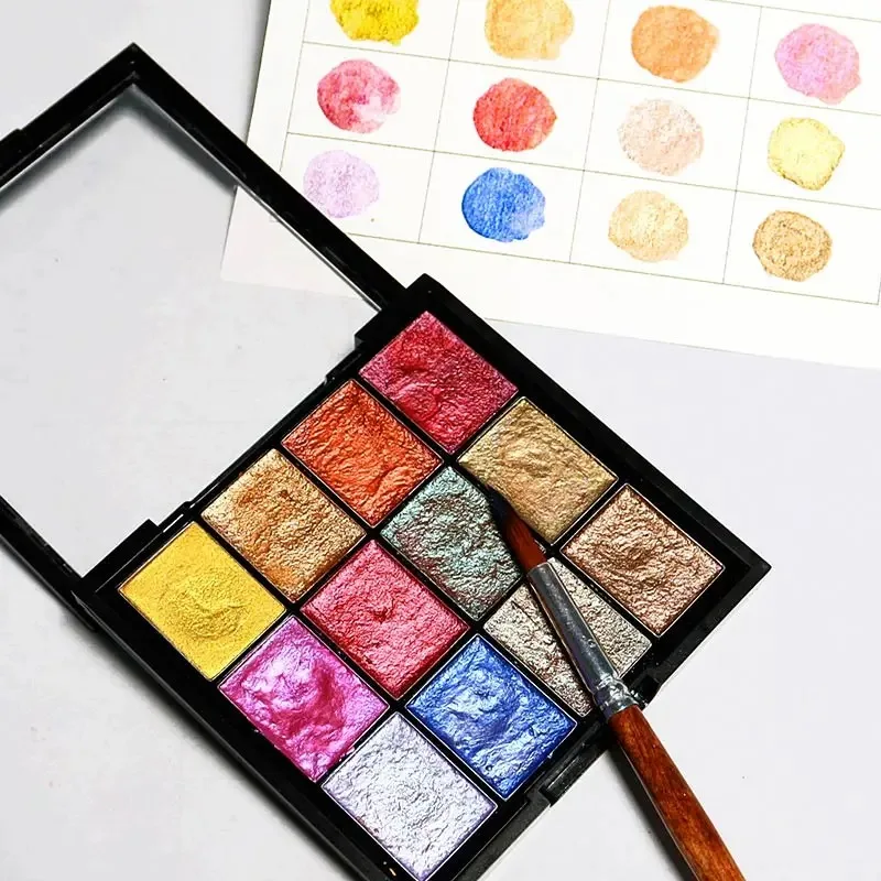 

12 Colors Pearlescent Solid Watercolor Paint Set,Vivid Colors for Painting,Comic,DIY,Portraits for Artists and Painting Lovers