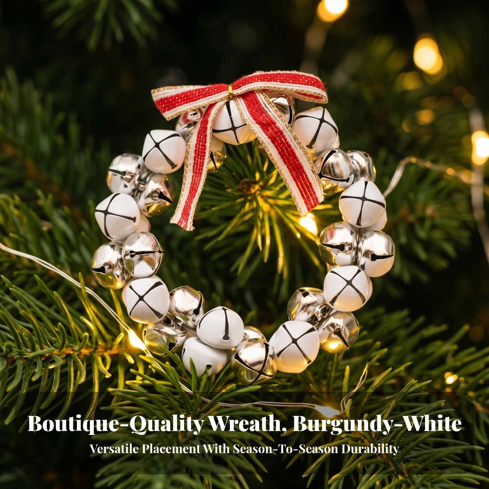 Bell Wreath with Ribbon Bow Lightweight Iron Bell Wreath Christmas Hanging Ornament Sturdy Tree Ornament Deformation-Resistant