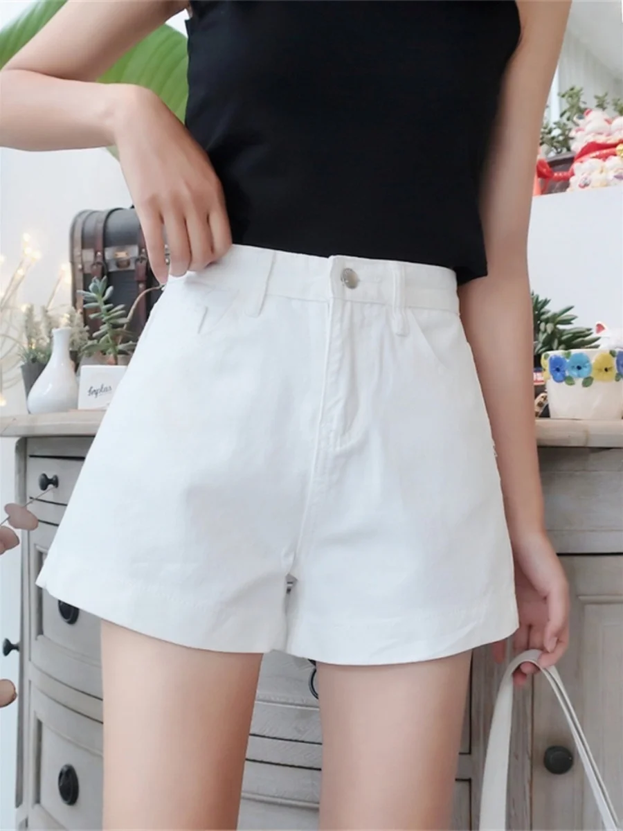 

High Waist White Denim orts Women's Summer Loose A-Line Slimming Hot Pants Outdoor Wear Casual Faion orts