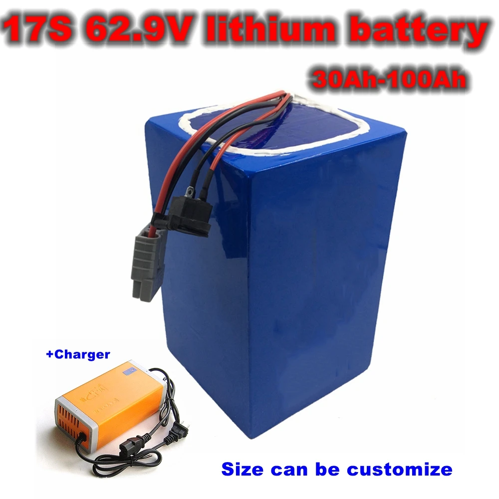 60v 80ah 40Ah 62.9V 100Ah li-ion battery BMS 17S 30Ah 62.9V 50Ah 60Ah lithium for 3000w scooter bicycle motorcycle + charger