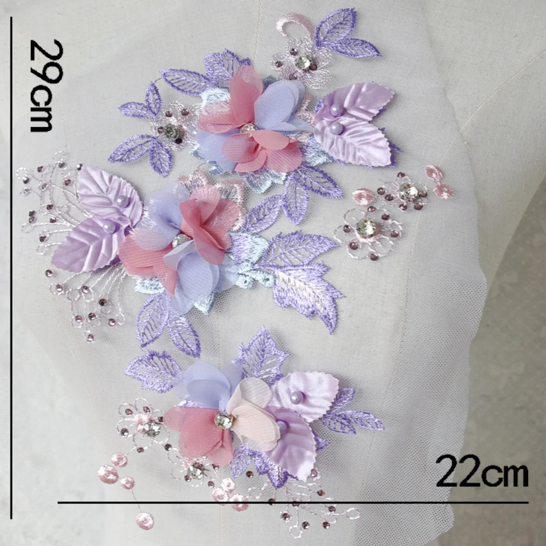 Aplikasi manik-manik daun 3D 4 warna, tambalan kain bersulam, Tambalan Jahit Untuk Perlengkapan Gaun, Untuk Gaun