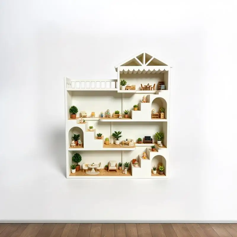 Mini Dollhouse Display Shelf Cute Ins Style White Storage Organizer for Tiny House Scene Layout Desktop Ornament Holder