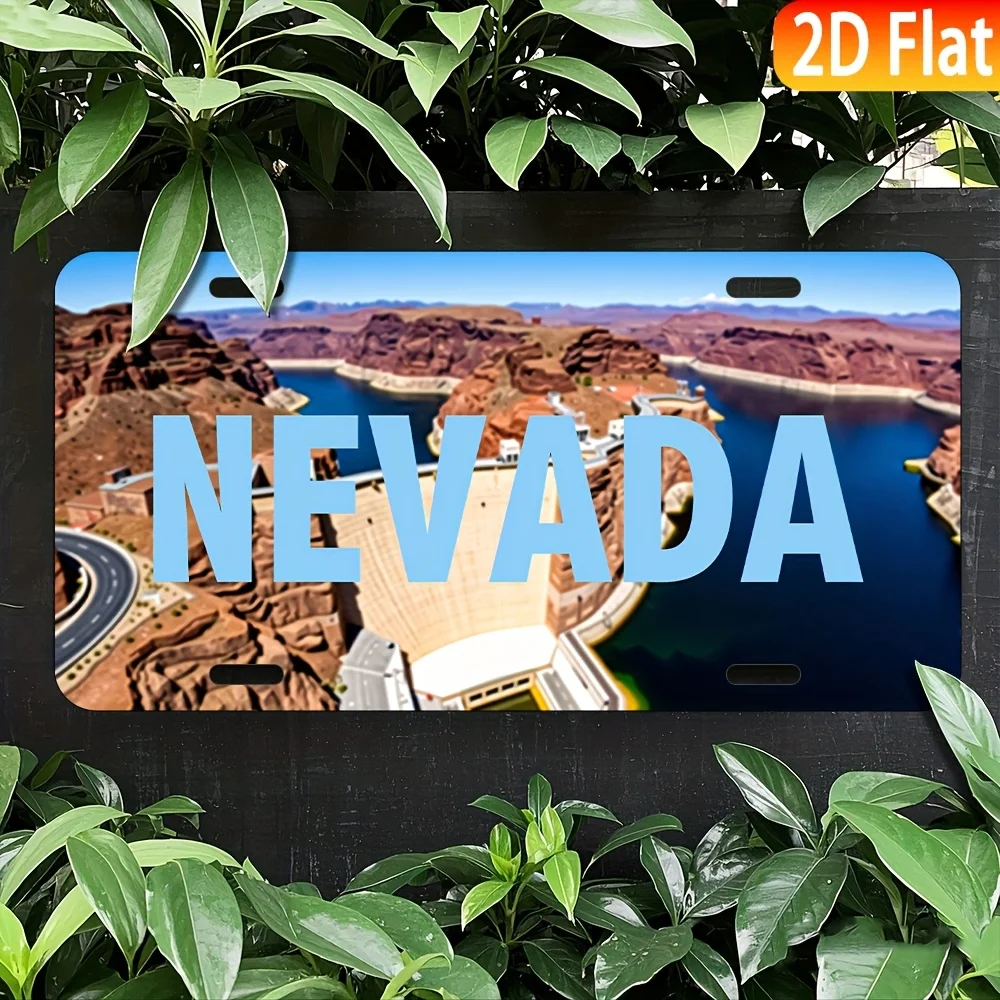 Vintage Metal Wall Art Sign -  Aluminum Nevada License Plate Decor, , Retro Roadside Design with Desert Landscape, for Home, Bar