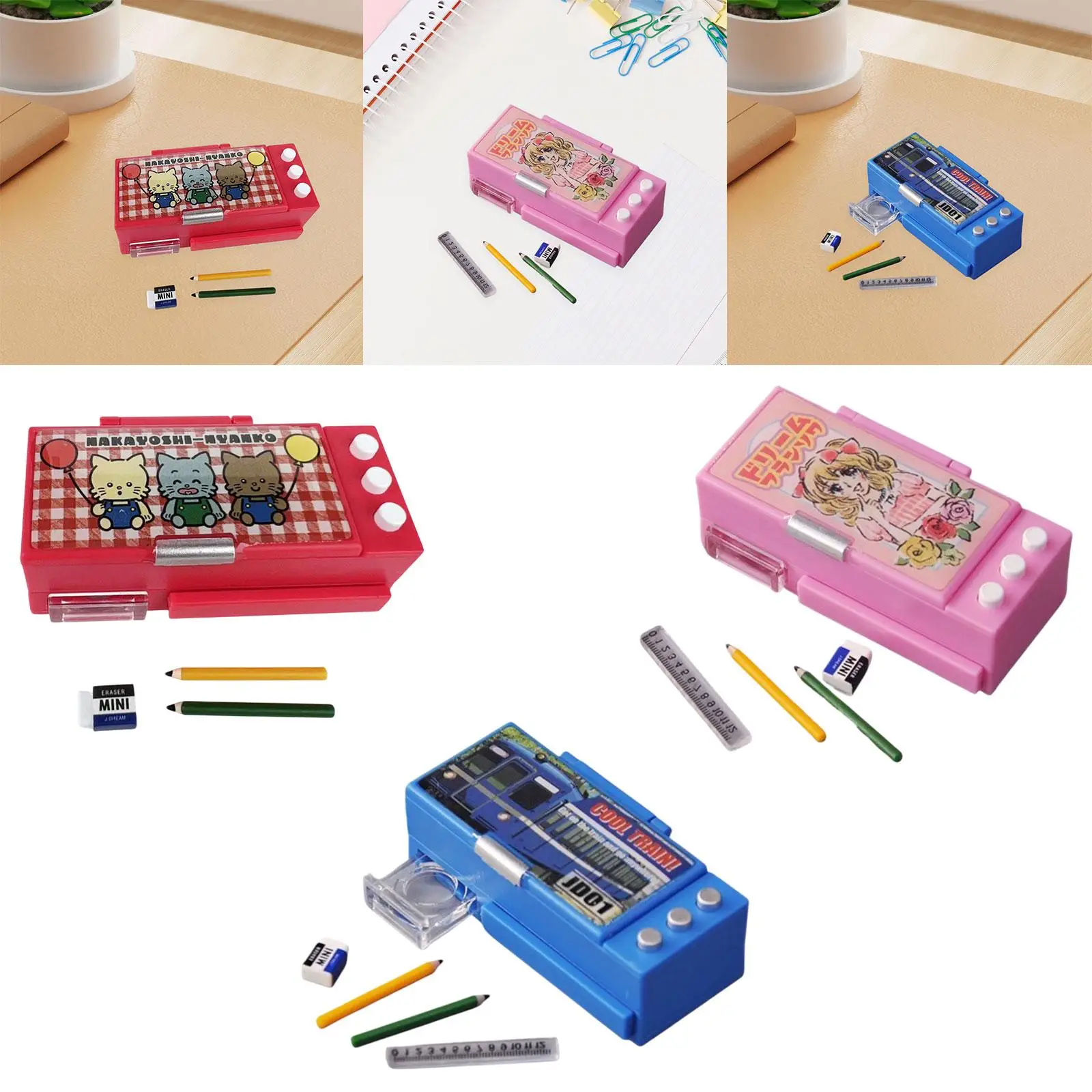 1:12 piórnik do domku dla lalek Model kolekcja scen miniaturowa linijka zestaw gumek stacja kolejowa akcesoria piaskownica stołowa DIY sceneria