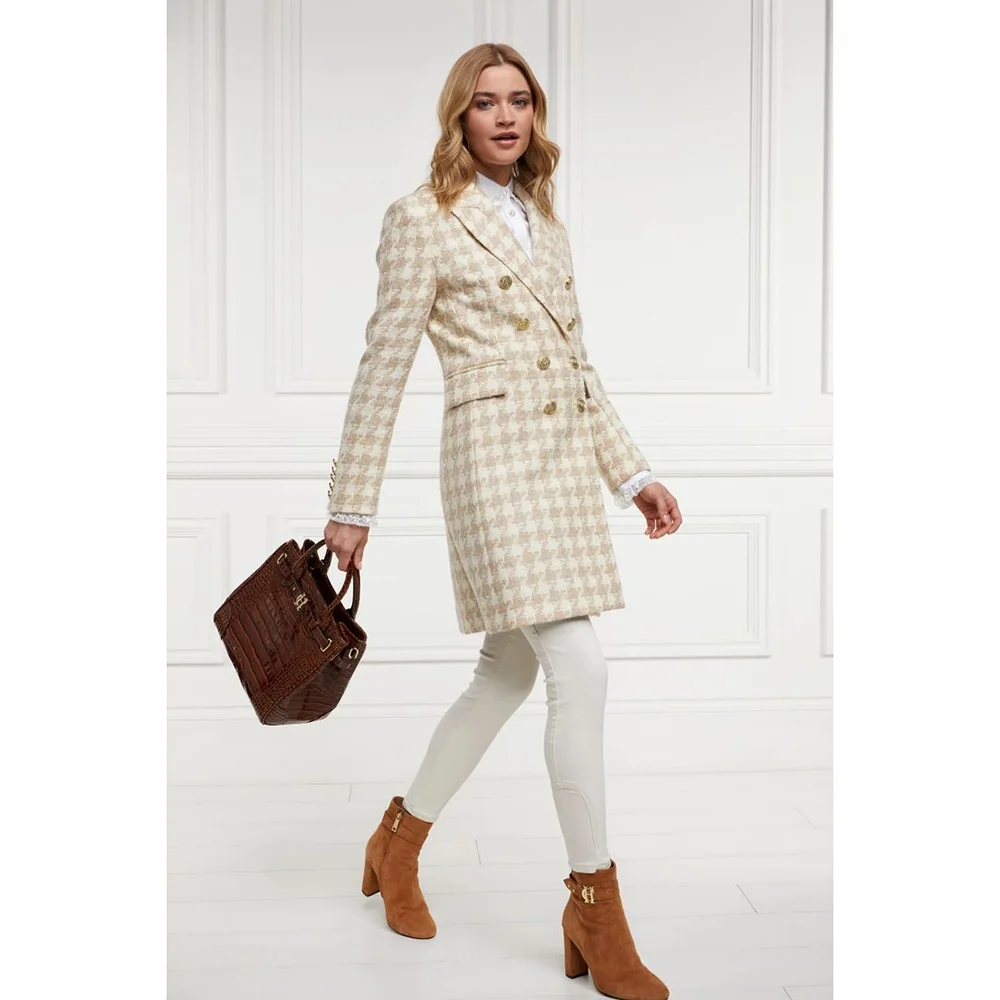 Knee Length Houndstooth Double Breasted Women Long Jacket Female Daily Coat Daily Shopping Blazer