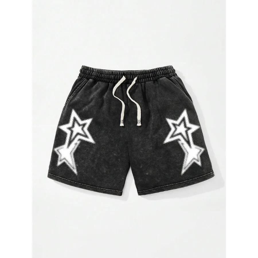 

Мужские черные шорты до колен Shwiy с принтом в виде звезд и горошка, в минималистичном стиле, подходят для повседневной носки.