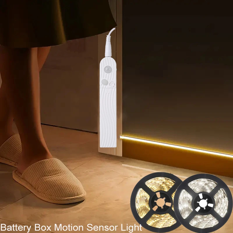

1PC Battery Box Motion Sensor Light 2835 Warm White/Cold White LED Light Belt Flexible Light Belt For Bedroom Stairs Porch Study