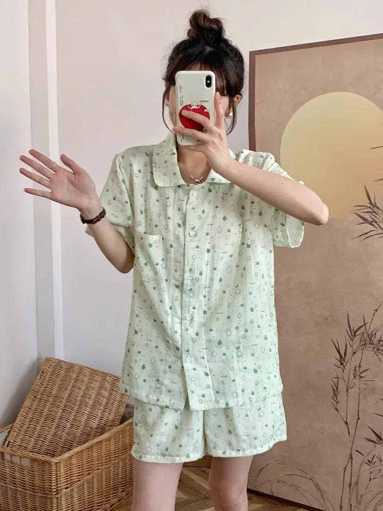 

Cute Print Spwear Set Women's Summer Casual ort Sve ort Pants Cotton Home Clothes Korean Sle Sweet Sle
