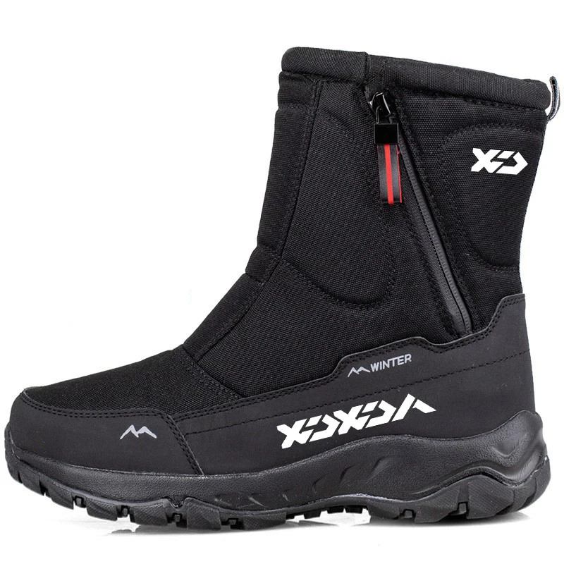 Botas de neve de algodão grosso masculinas, antiderrapante, impermeável, tubo curto, casal, pesca, ao ar livre, caminhada, quente, mais veludo, inverno, novo