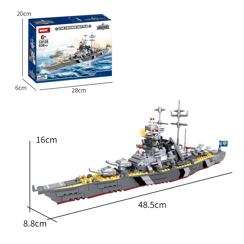 WOMA Creative Bismarck battleship, aircraft carrier, building block weapon, warship model assembly, building block ship toy