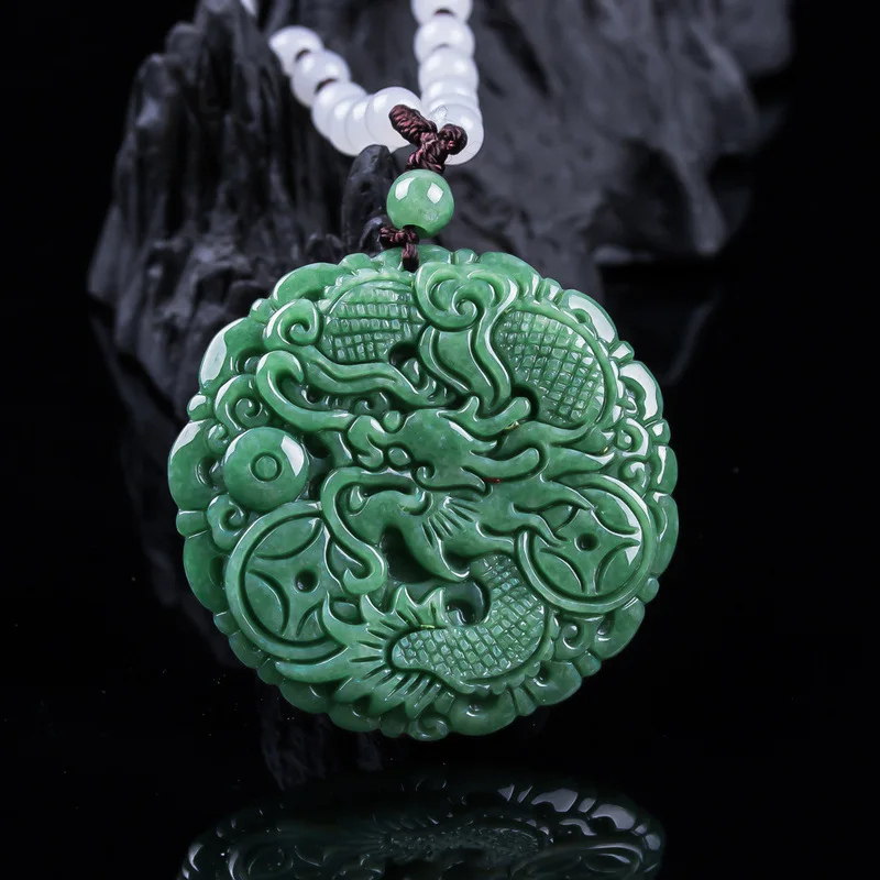 Natural A-grade blue water dragon , auspicious and prosperous, ice jadeite, unisex pendant