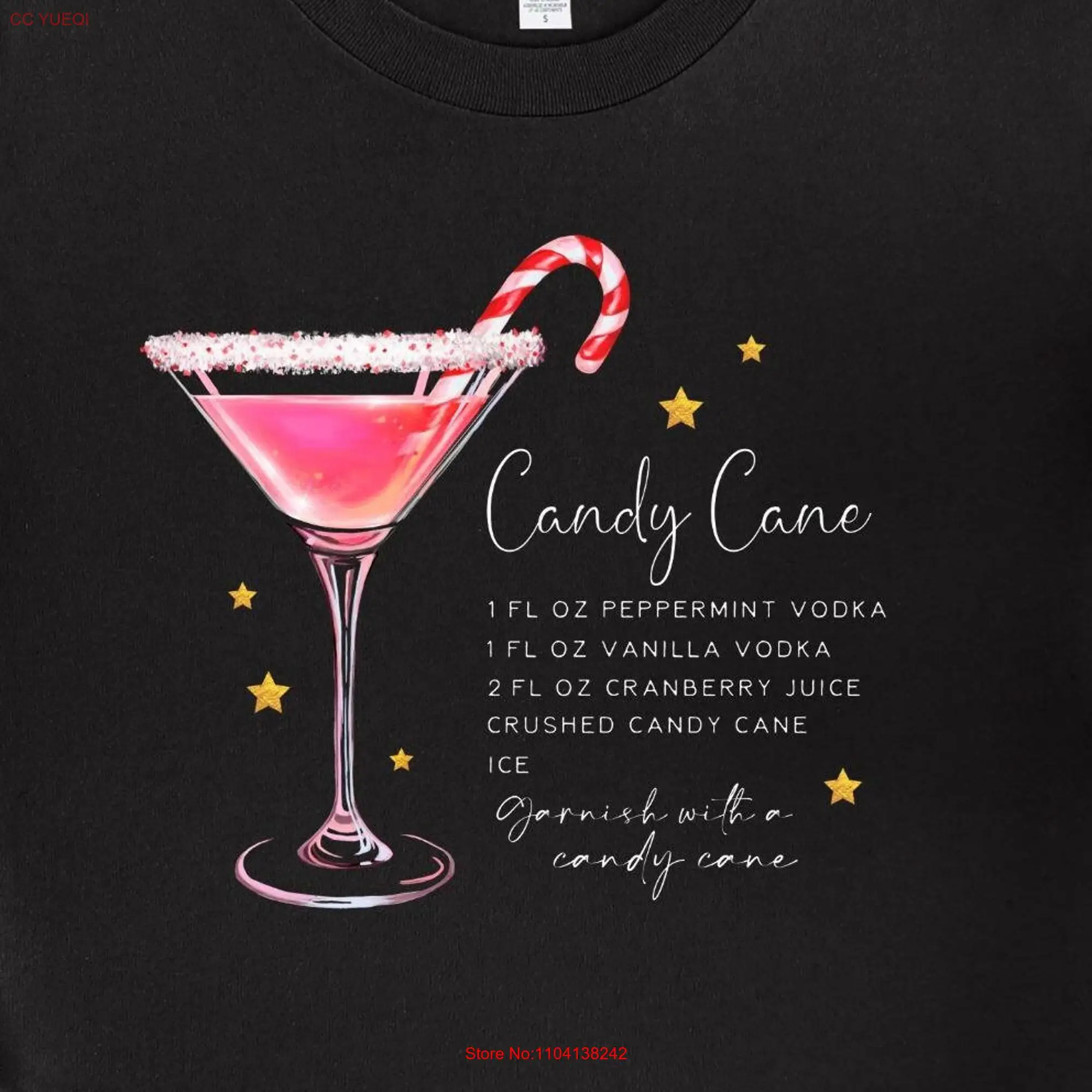 Candy Cane Recipe T Shirt Christmas Cocktail For Her Alcohol Mom long or short sleeves