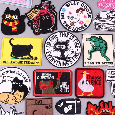 Animal Frog Duck Cat Embroidered Patches For Clothing Thermoadhesive Patches DIY Iron On Patches On Clothes Sticker Jacket Badge
