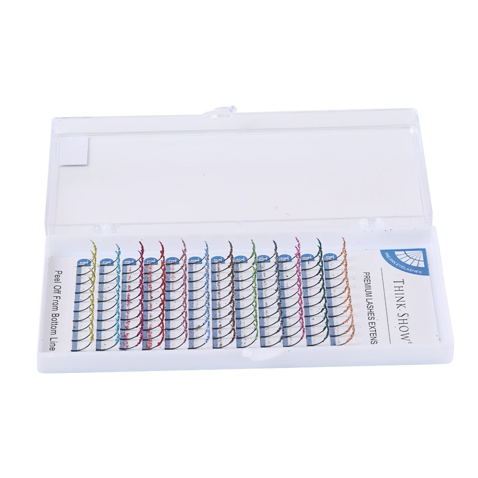 THINKSHOW Glitter Individual Eyelash Extension Color Cilias Mix Rainbow Colors Eyelashes Cosplay Party Lash Makeup Tool