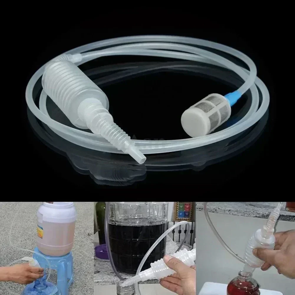 Food Safe Silicone Siphon Pipe Manual Water Changer Includes Hand Pump & Filter 2 Meters Length Simple Liquid Transfer Assistant