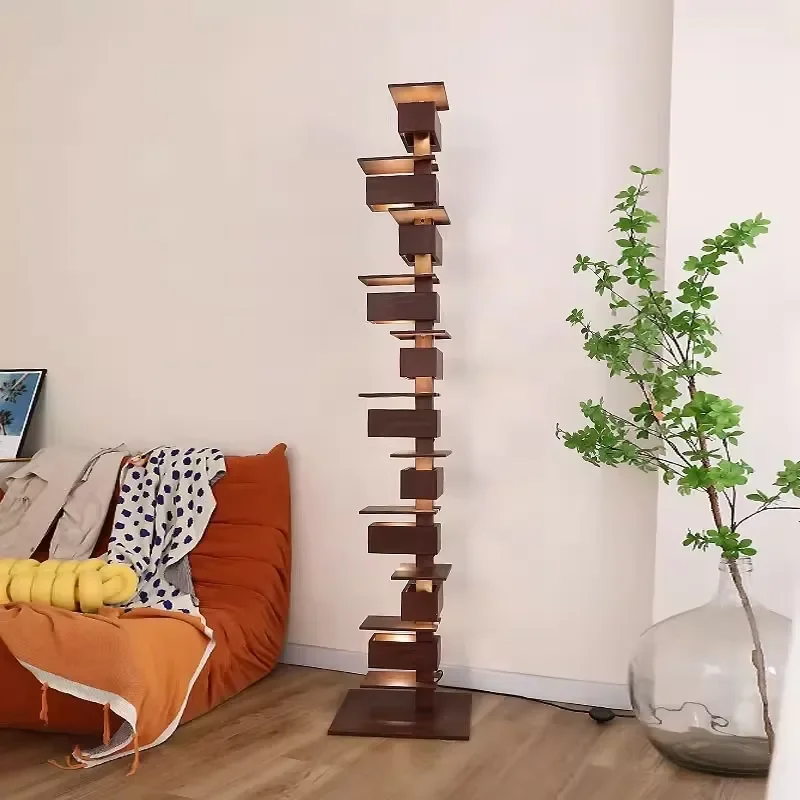 French Falling Water Floor Lamp Retro Wood Grain Vertical Designer Living Room Wood Carving Decorative Light