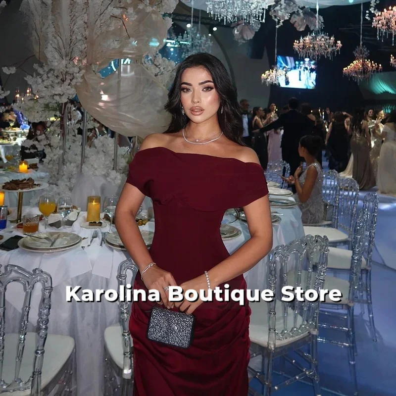 Bourgondische crêpe avondjurk uit de schouder zeemeermin formele gelegenheidsjurk Saoedi-Arabië maxi galajurk op maat