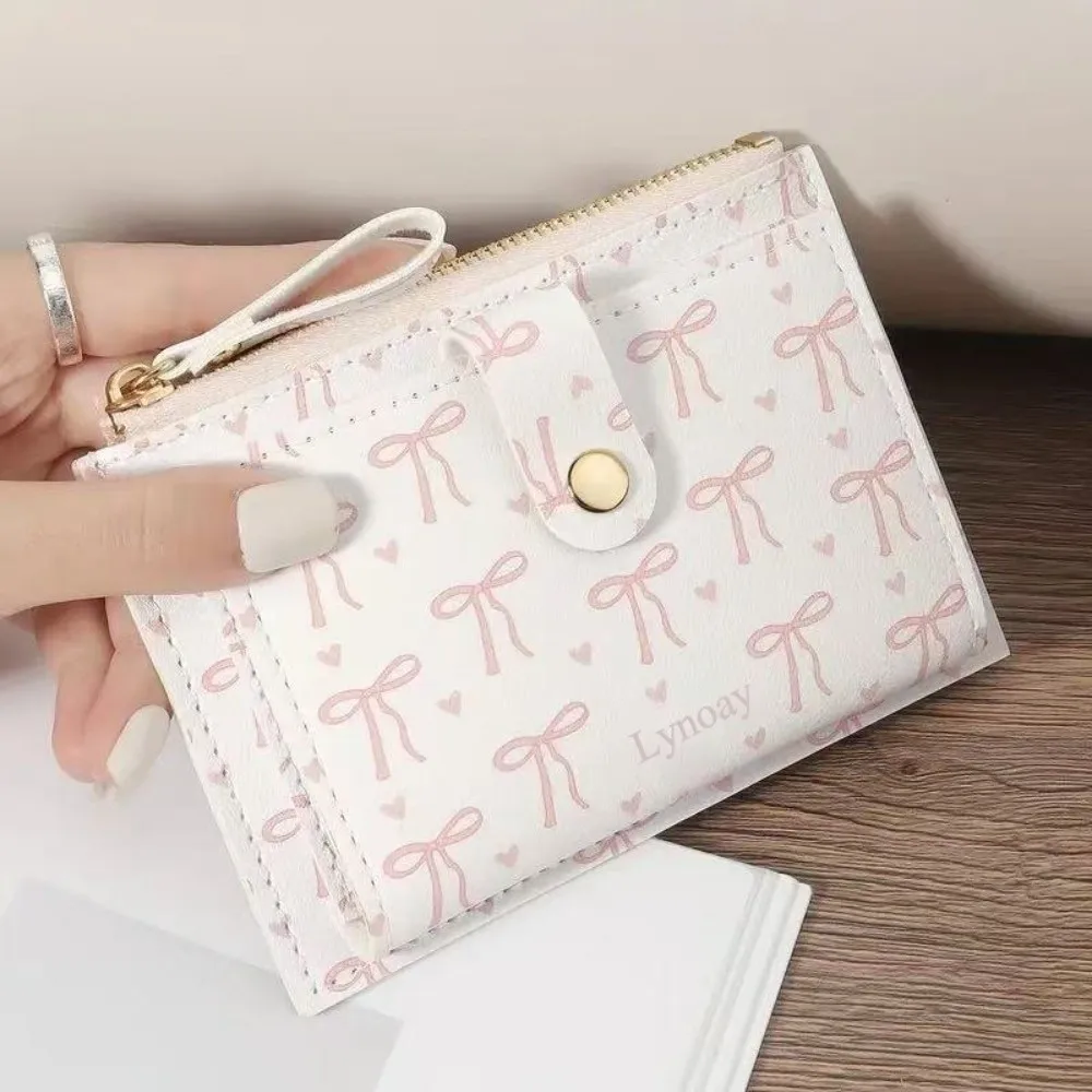 Fashion Ultra-thin Short Wallet Zipper Bowknot Card Clip Lightweight Coin Purse Women