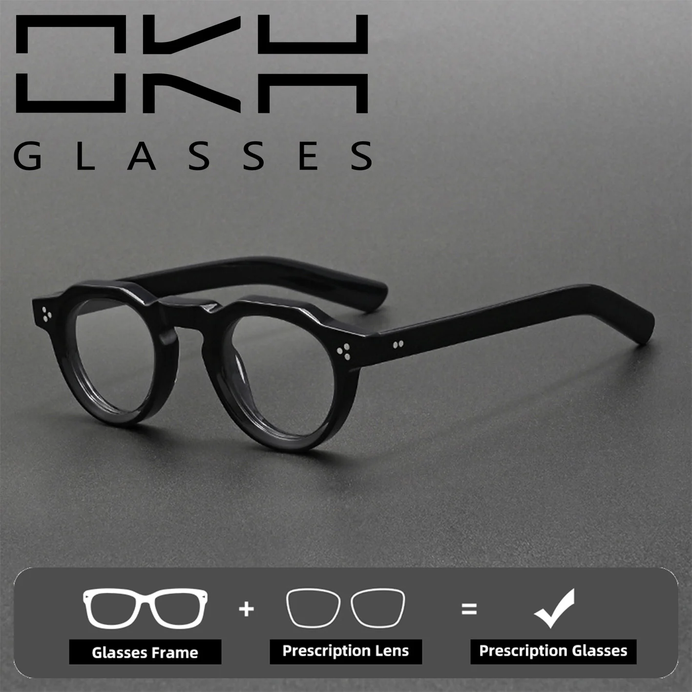 OKH Vintage Round Optical Spectacles Unisex Acetate Frame, Bright Color Prescription Glasses for Men Women Casual Street Wear