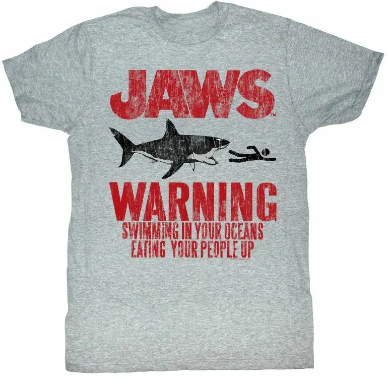 

Jaws Warning Gray Heather Adult T Shirt