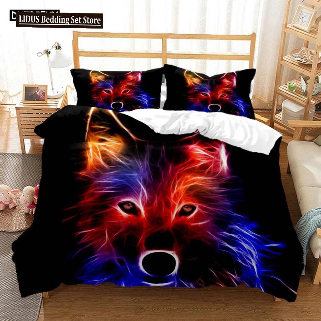 

Forest Animal Wolf Printed Polyester Bedding Set Soft And Comfortable Comforter Bedding Sets Complete Size Customizable