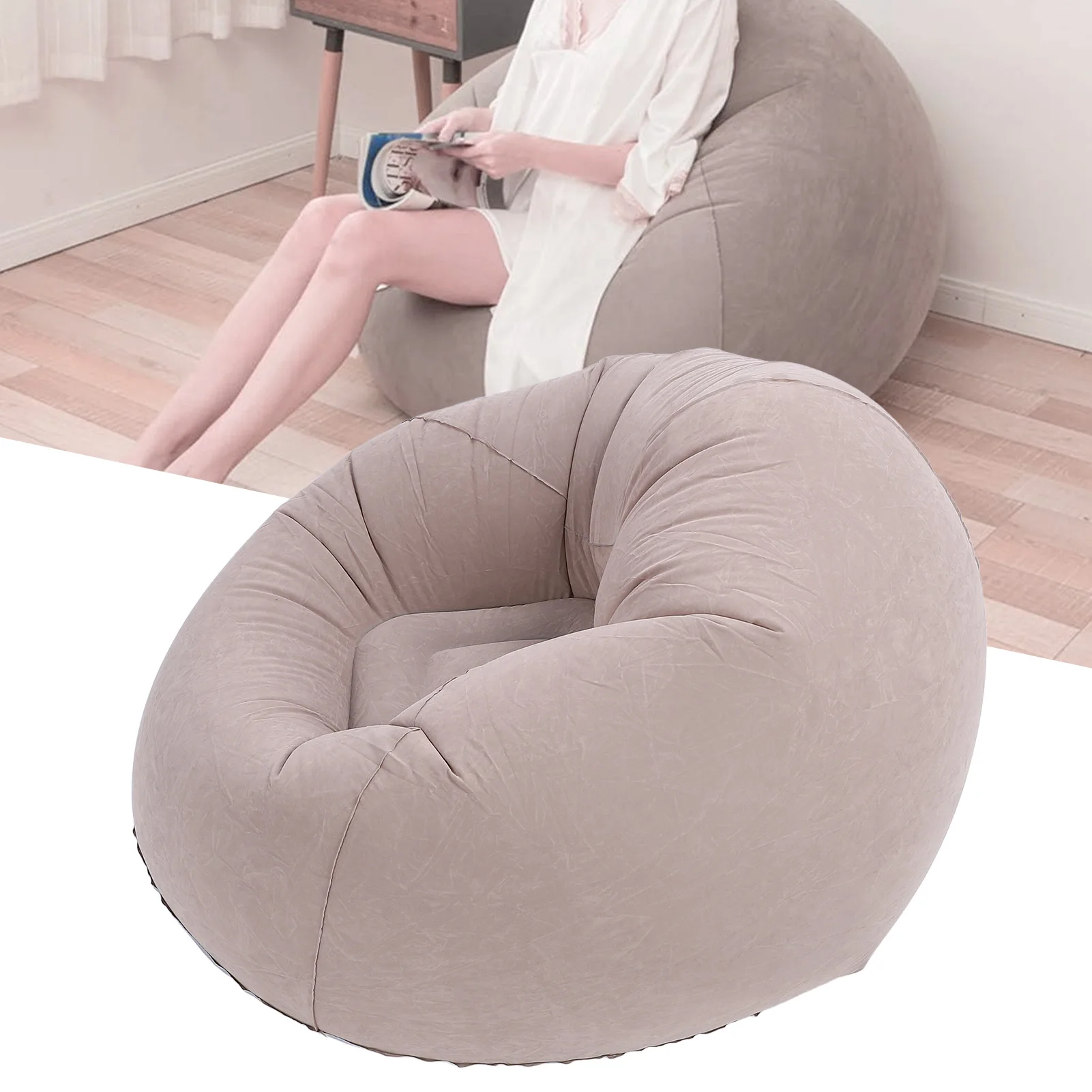 Inflatable Lounge Chair Portable Sofa Couch for Living Room Bedroom Balcony Reading Room Gray