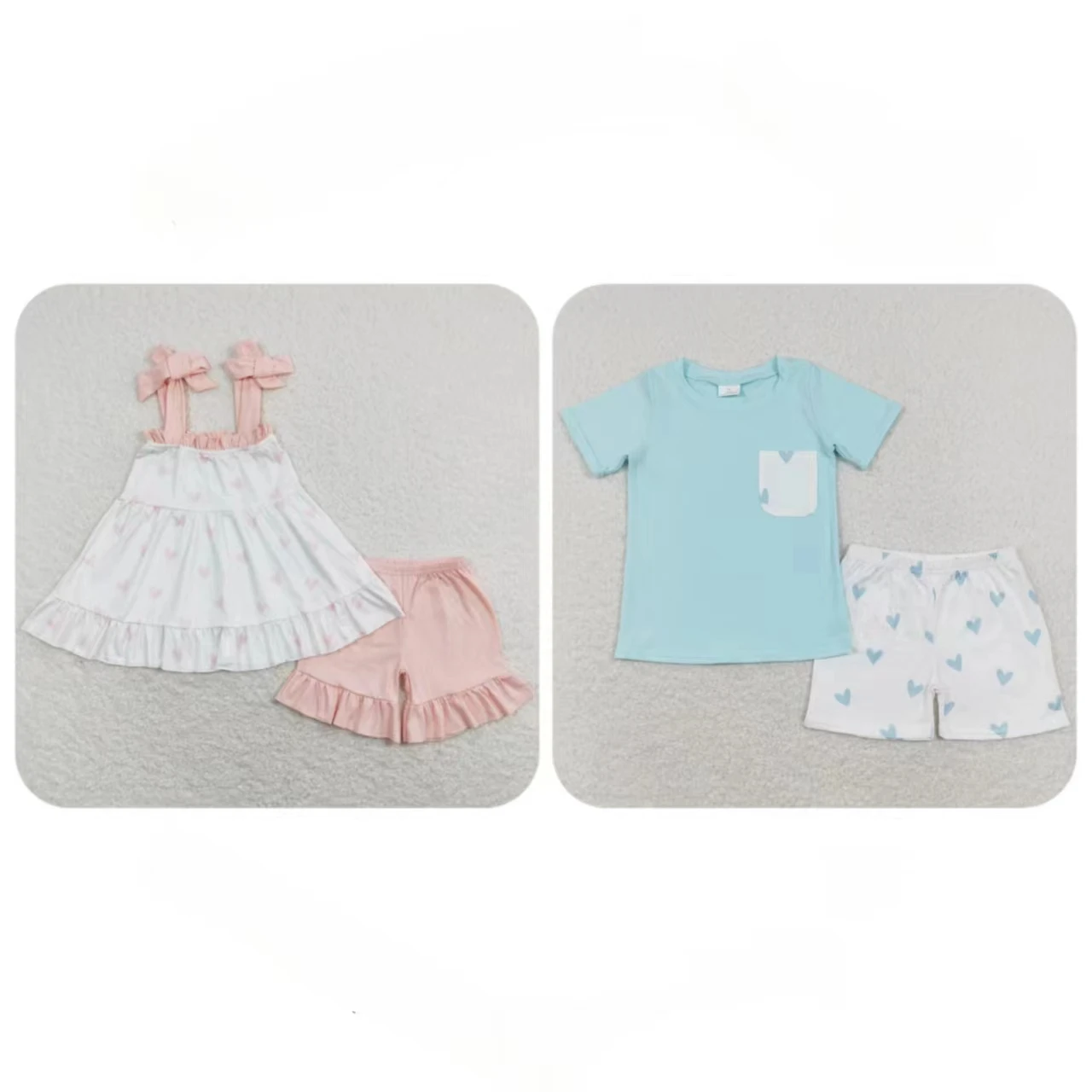 

Wholesale Children Hearts Set Short Sleeves Tops Kids Shorts Outfit Matching Baby Boy Girl Valentine's Day Clothing