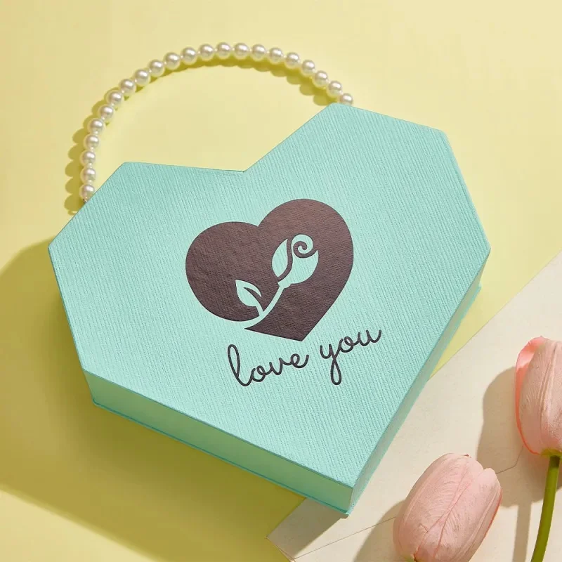 Romantic Heart Shaped Handheld Jewellery Gift Box Valentine's Day Gift Heart Shaped Flower Box  Flower Bouquet Packing Boxes