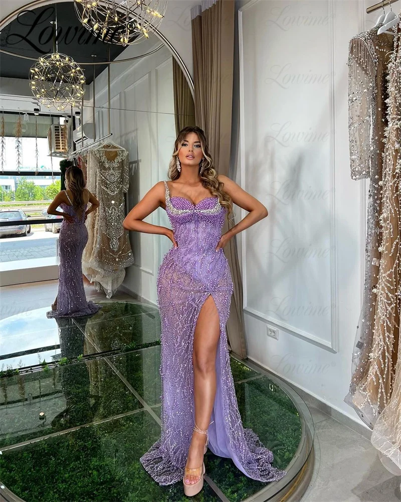 Purple Arabic Evening Dresses Birthday Engagement Gowns Beaded Silver Crystals Wedding Party Dress Robes Custom Made Prom Dress